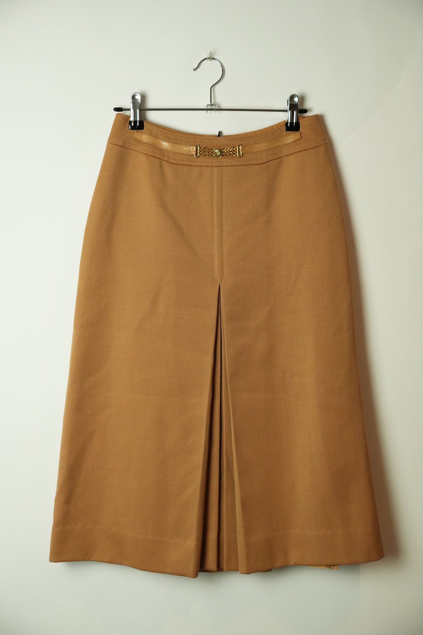 Celine Beige Chain Pleated Front Wool Skirt