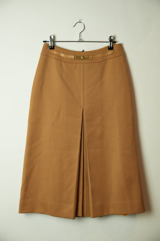 Celine Beige Chain Pleated Front Wool Skirt