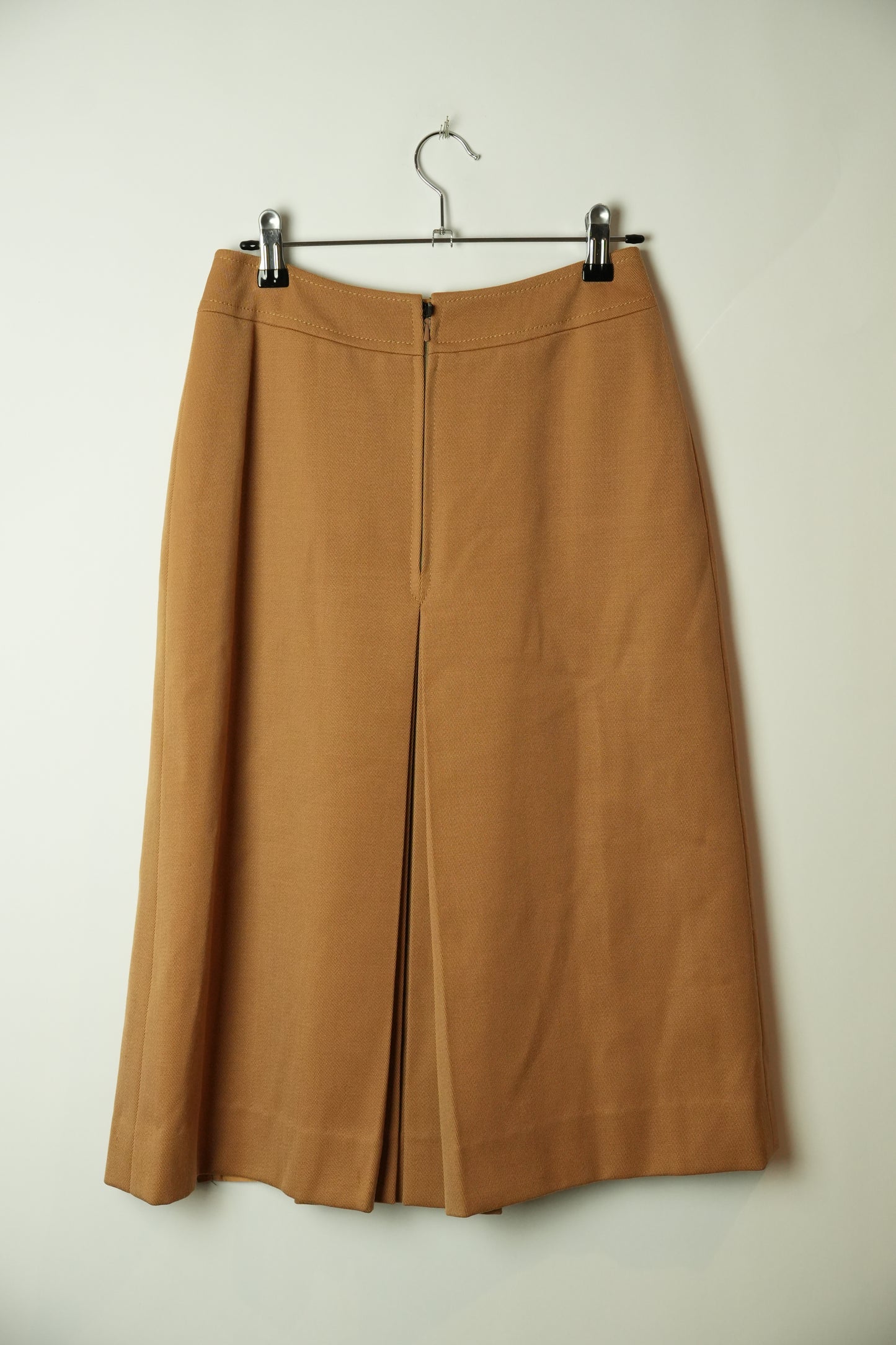 Celine Beige Chain Pleated Front Wool Skirt