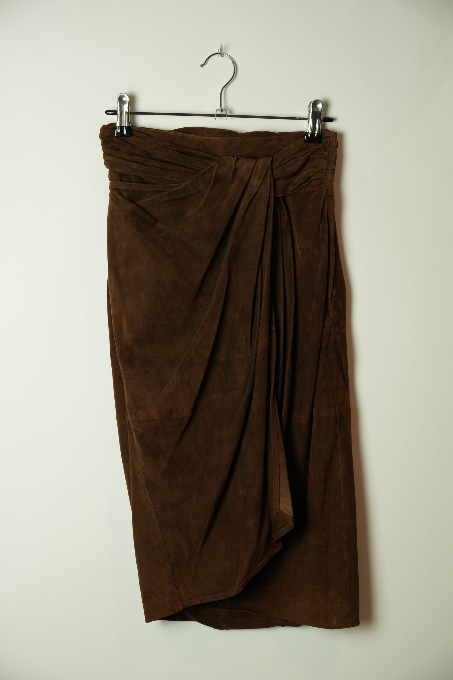 Gianfranco Ferre Suede Leather Wrap Drape Skirt Brown