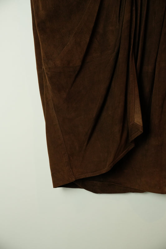 Gianfranco Ferre Suede Leather Wrap Drape Skirt Brown
