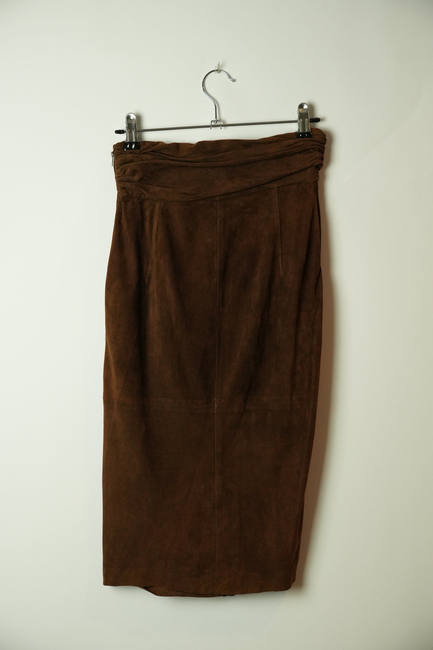 Gianfranco Ferre Suede Leather Wrap Drape Skirt Brown
