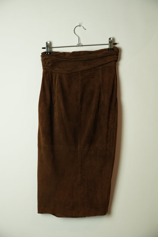 Gianfranco Ferre Suede Leather Wrap Drape Skirt Brown
