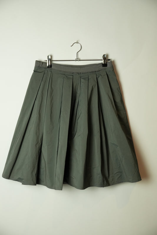 Jil Sander Navy Grey Nylon Pleated Skirt