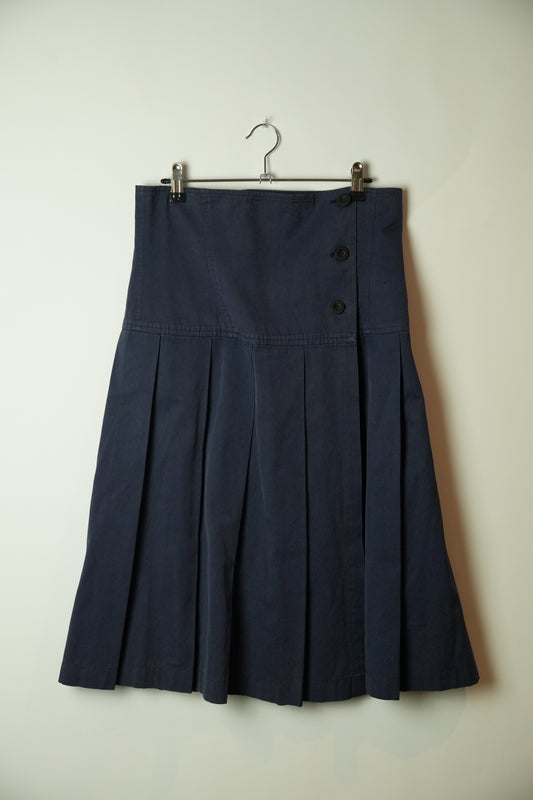 Tricot Comme Des Garcons Navy Pleated Button Down Midi Skirt