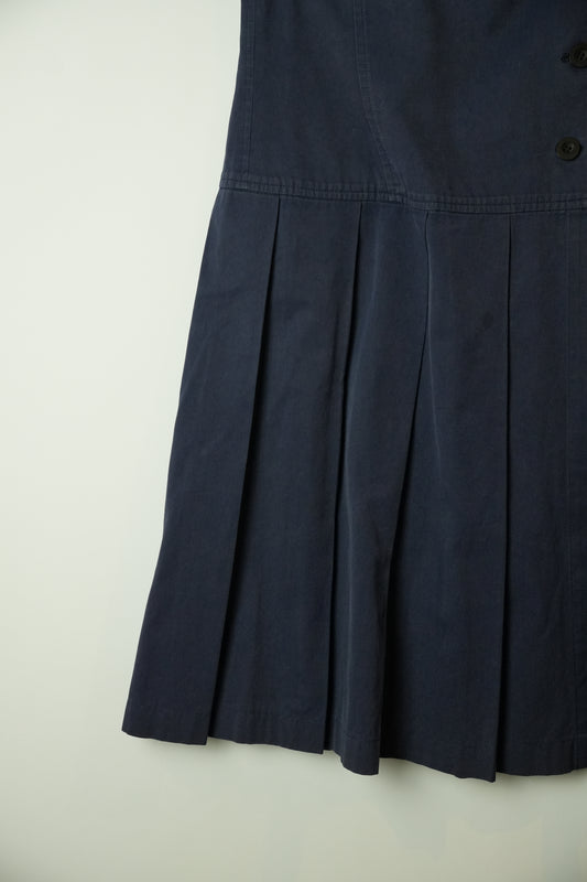 Tricot Comme Des Garcons Navy Pleated Button Down Midi Skirt