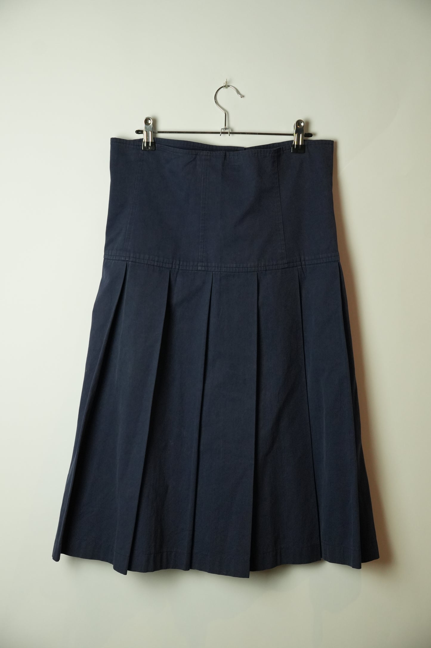 Tricot Comme Des Garcons Navy Pleated Button Down Midi Skirt