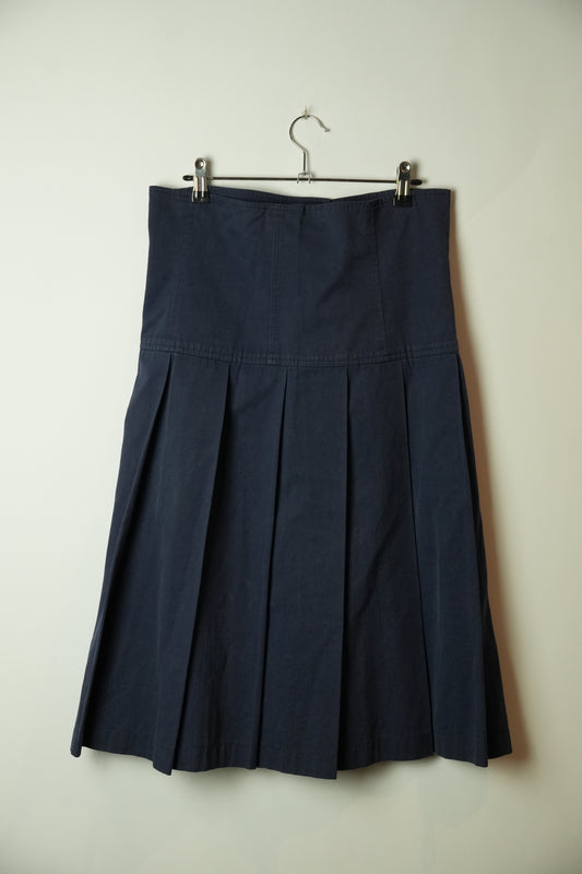 Tricot Comme Des Garcons Navy Pleated Button Down Midi Skirt