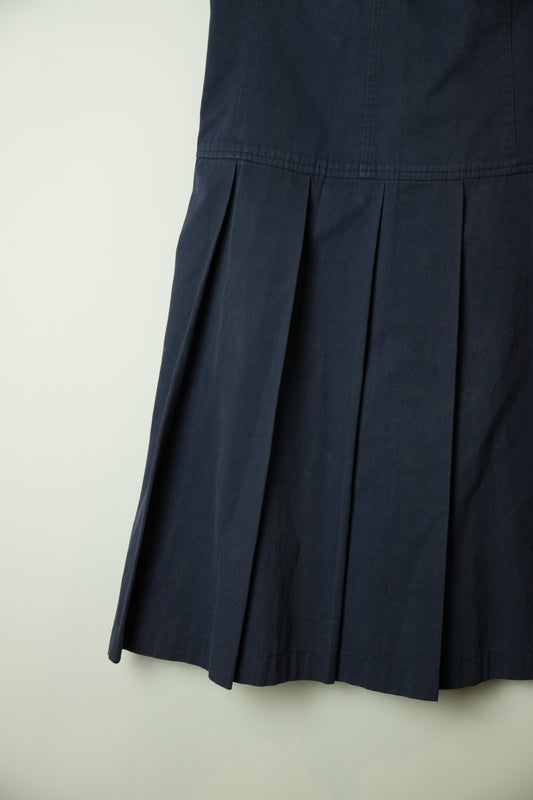 Tricot Comme Des Garcons Navy Pleated Button Down Midi Skirt