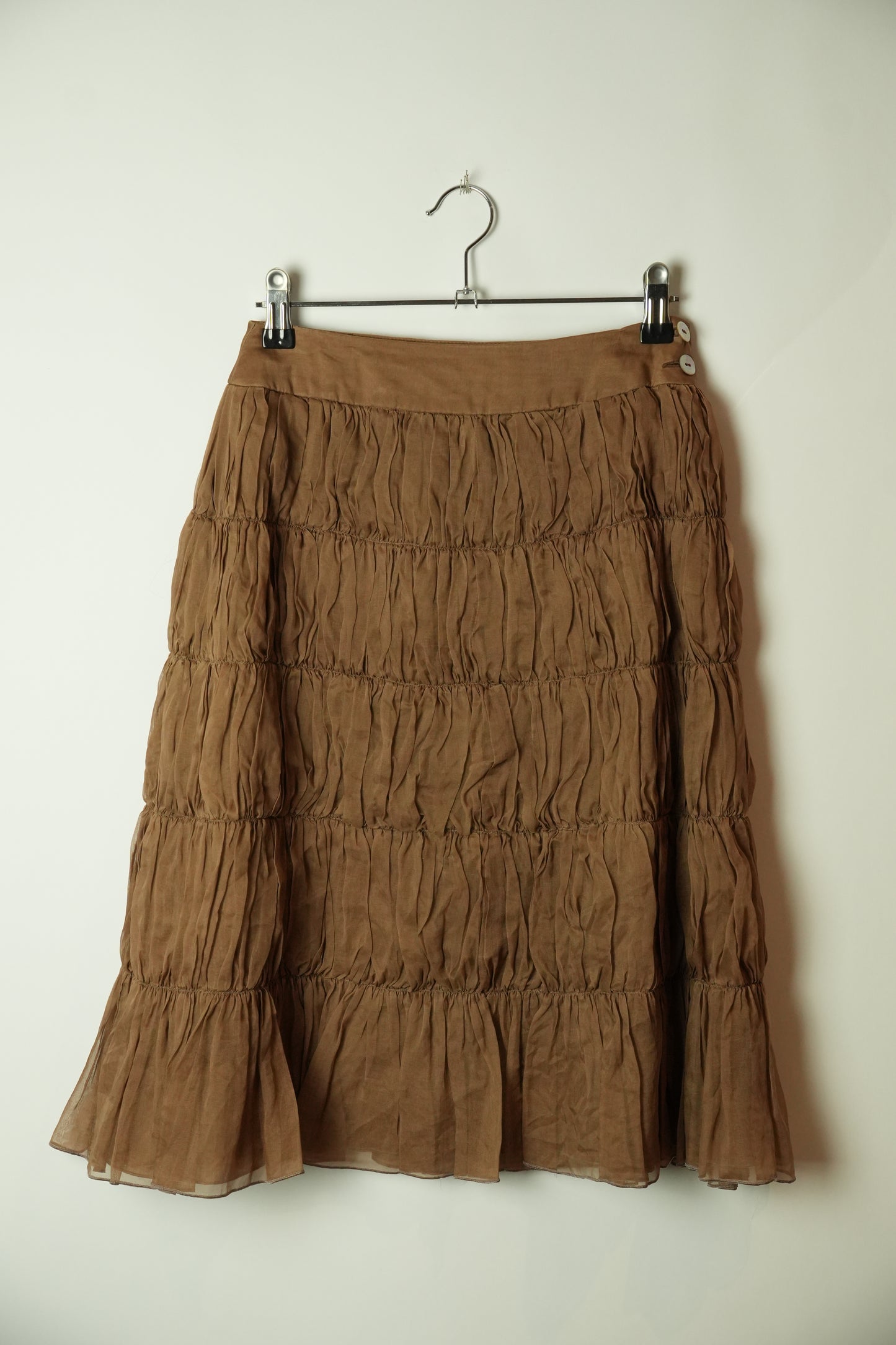 Chanel Silk Layered Ruffle Row Nude Skirt