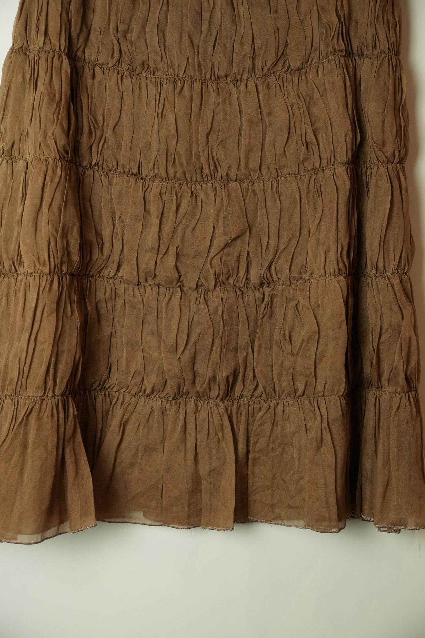 Chanel Silk Layered Ruffle Row Nude Skirt