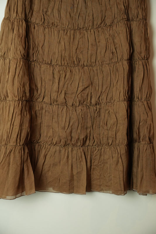 Chanel Silk Layered Ruffle Row Nude Skirt