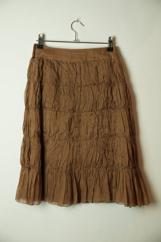 Chanel Silk Layered Ruffle Row Nude Skirt