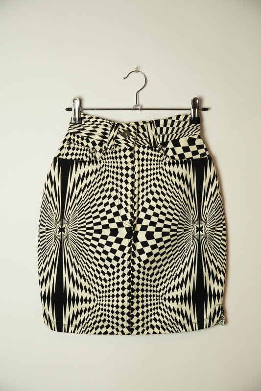 Versace Jeans Couture Psychedelic Checkered Denim Mini Skirt