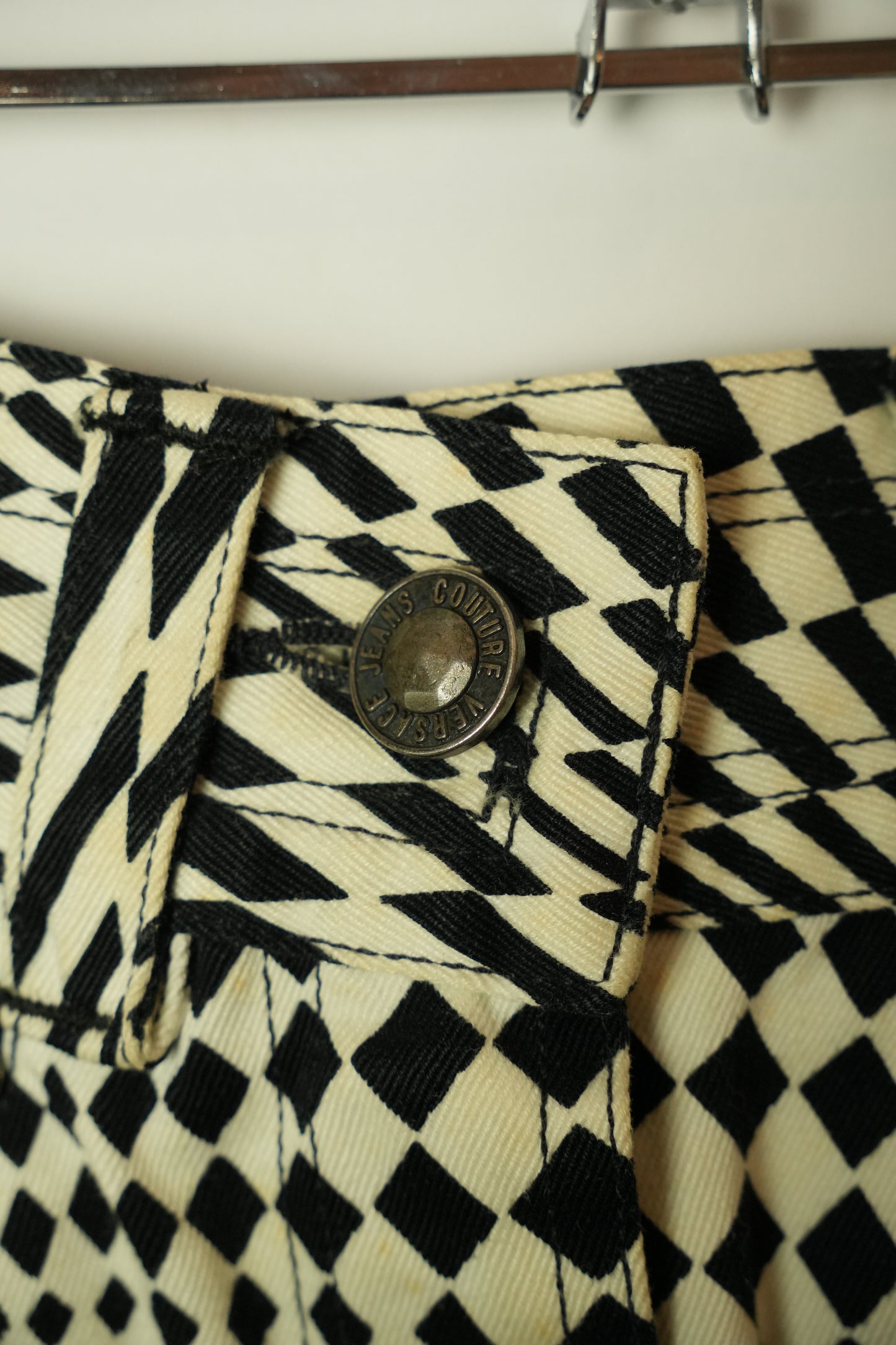 Versace Jeans Couture Psychedelic Checkered Denim Mini Skirt