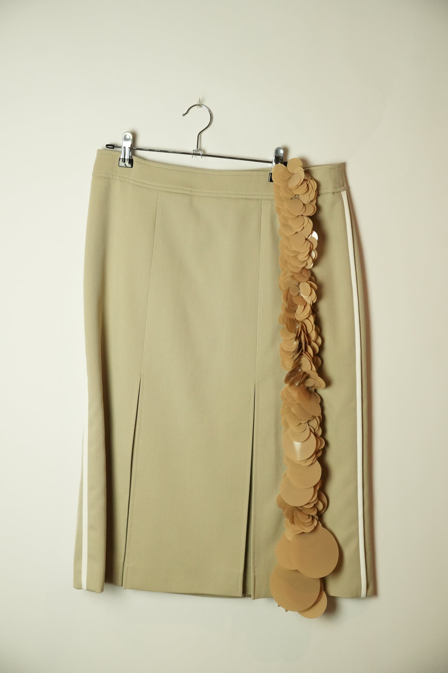 Prada Beige 2019 Paillette Sequin Embellished Wool Midi Skirt
