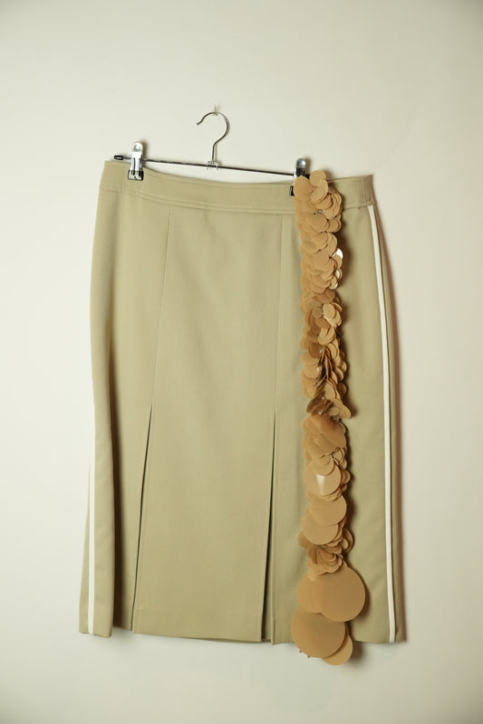 Prada Beige 2019 Paillette Sequin Embellished Wool Midi Skirt