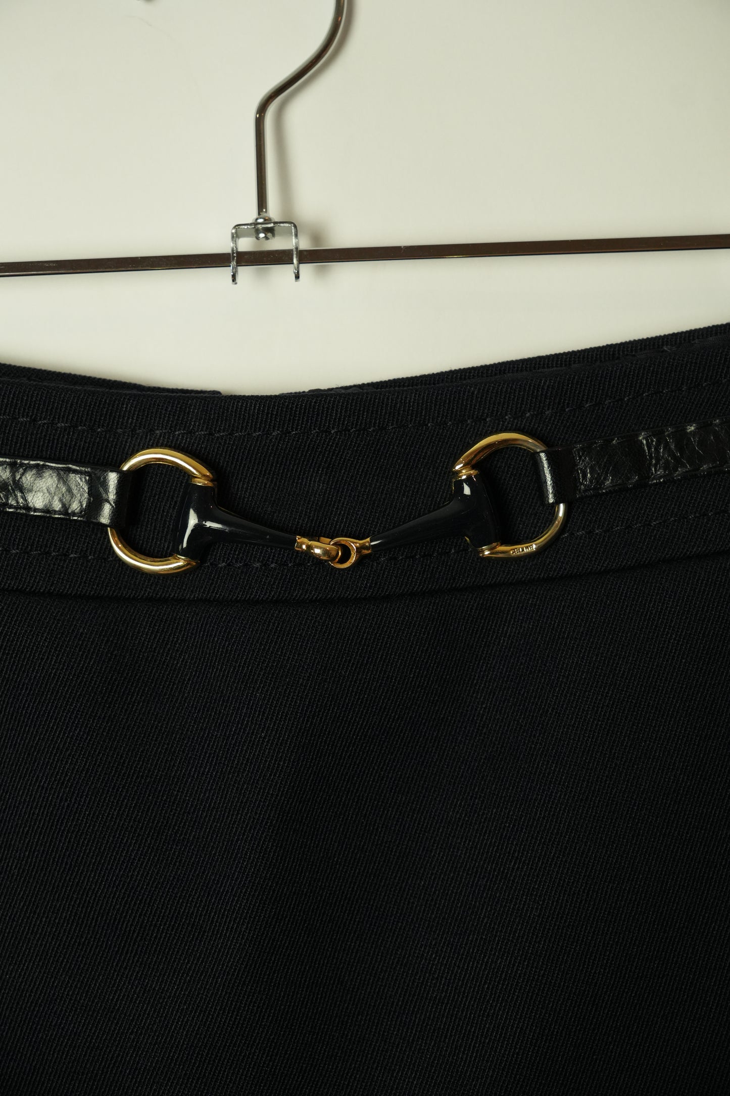 Celine Navy Buckle Wool Midi Skirt