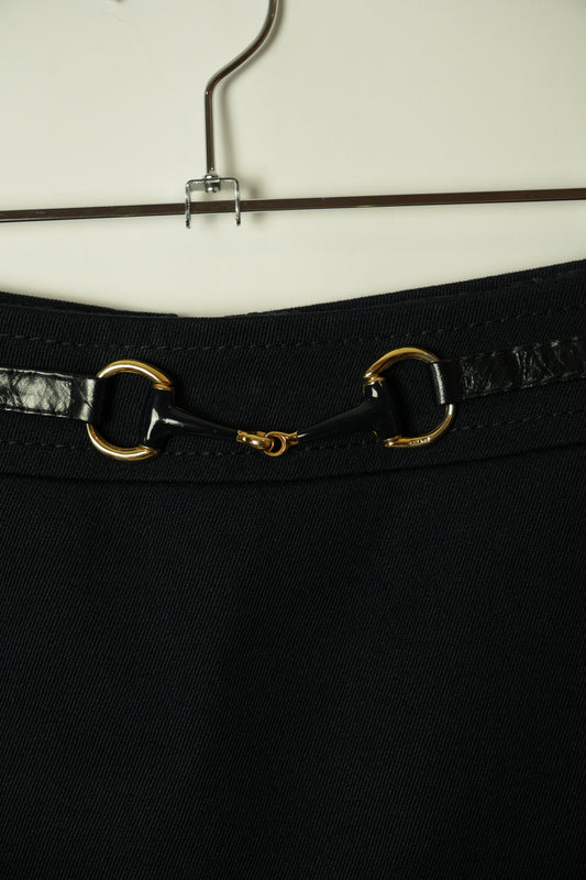 Celine Navy Buckle Wool Midi Skirt