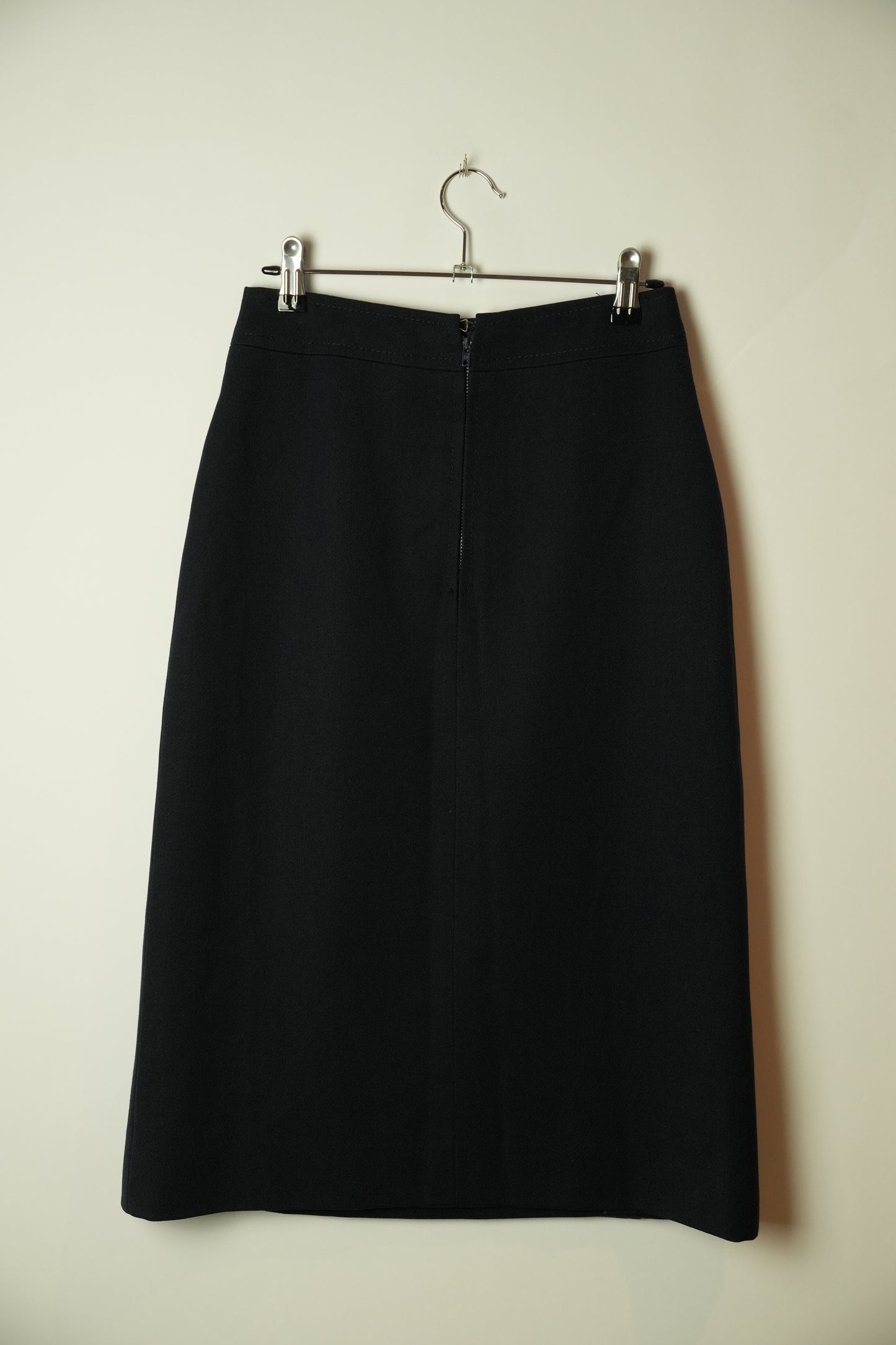 Celine Navy Buckle Wool Midi Skirt
