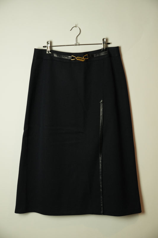 Celine Double Metal Buckle Navy Skirt