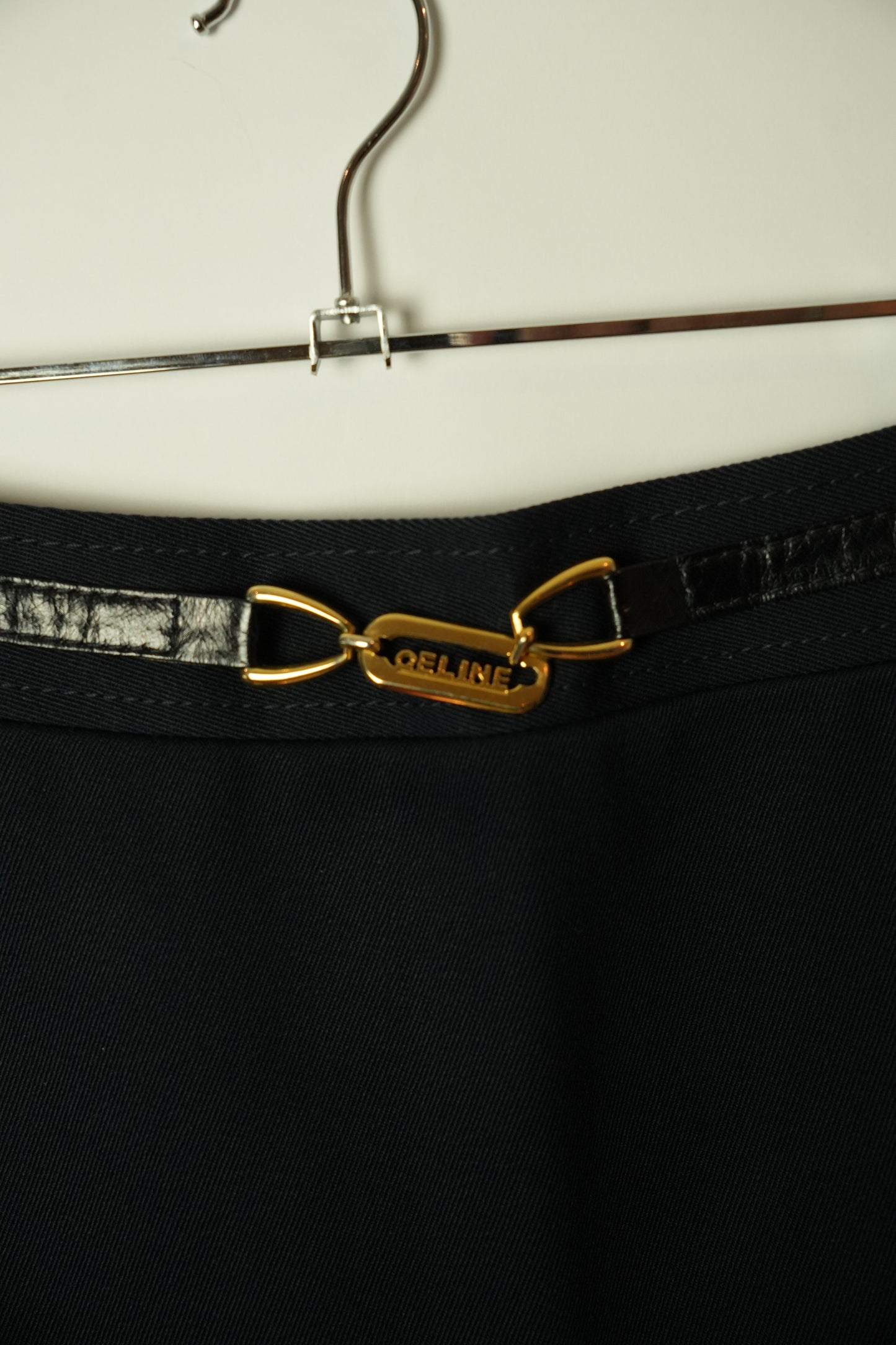 Celine Double Metal Buckle Navy Skirt