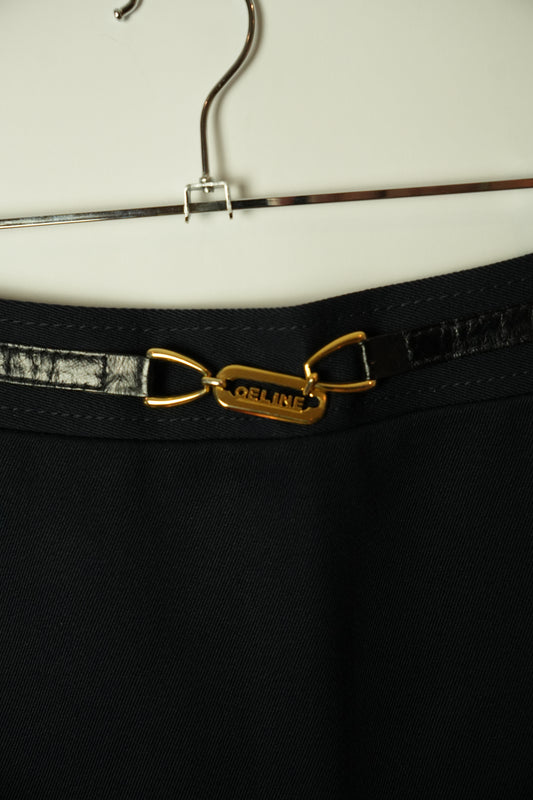 Celine Double Metal Buckle Navy Skirt