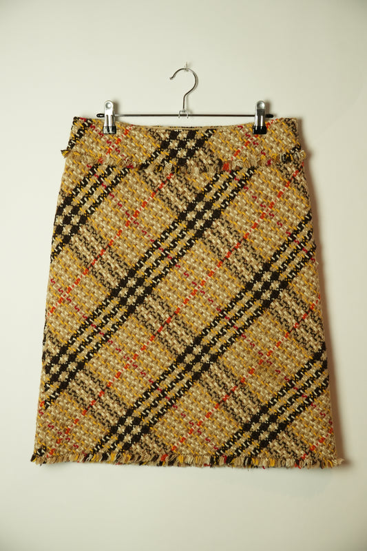 Burberry Nova Check Wool Tweed A Line Skirt