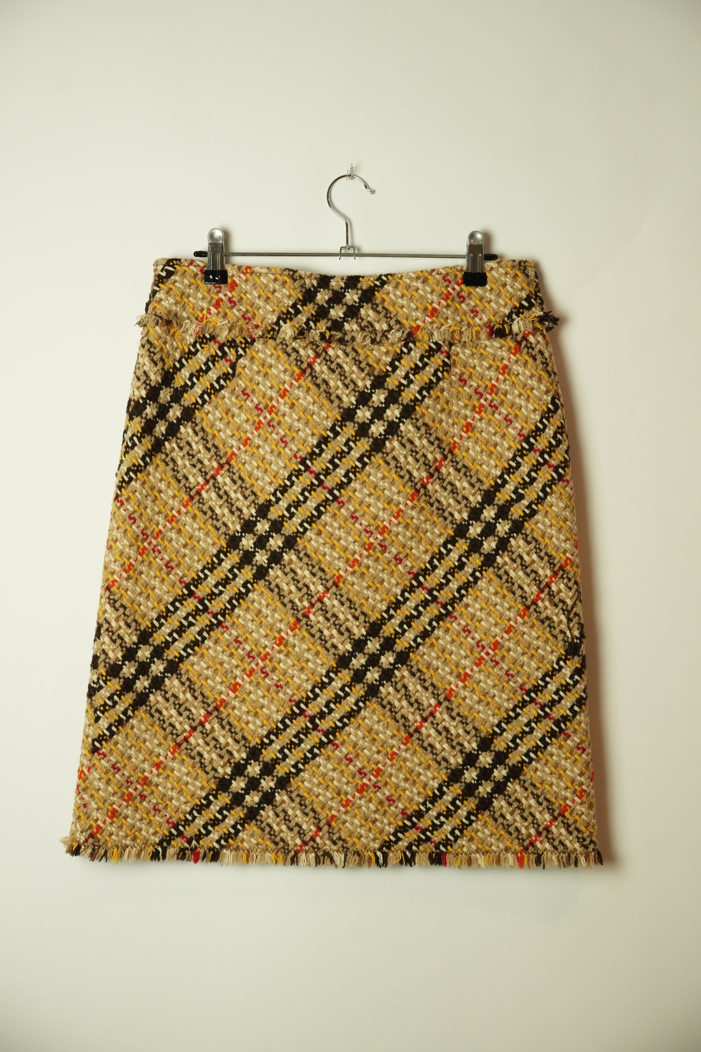 Burberry Nova Check Wool Tweed A Line Skirt