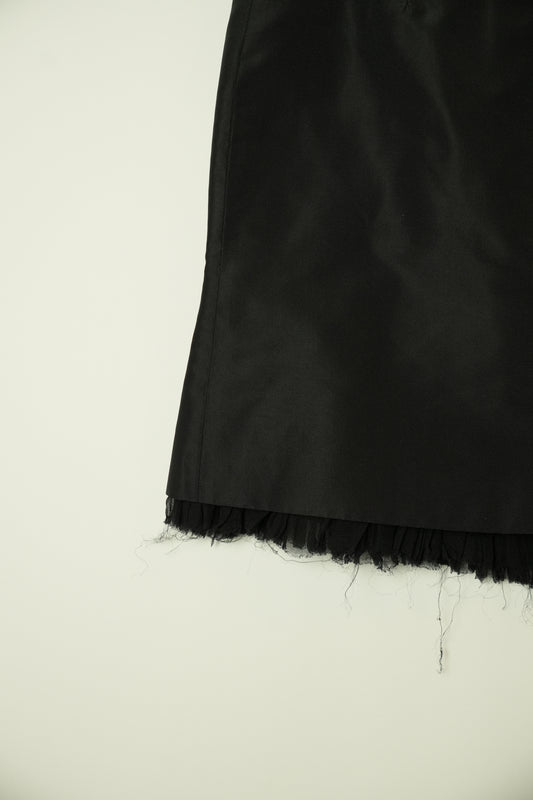 Alexander McQueen Silk Mini Pencil Skirt w Tulle Trimming 2005