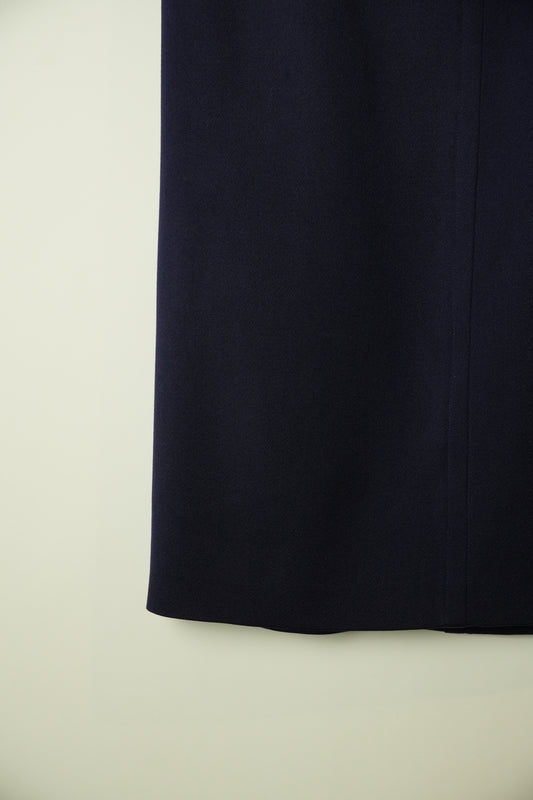 Celine Navy Pencil Skirt W Gold Buckle & Leather Detailing