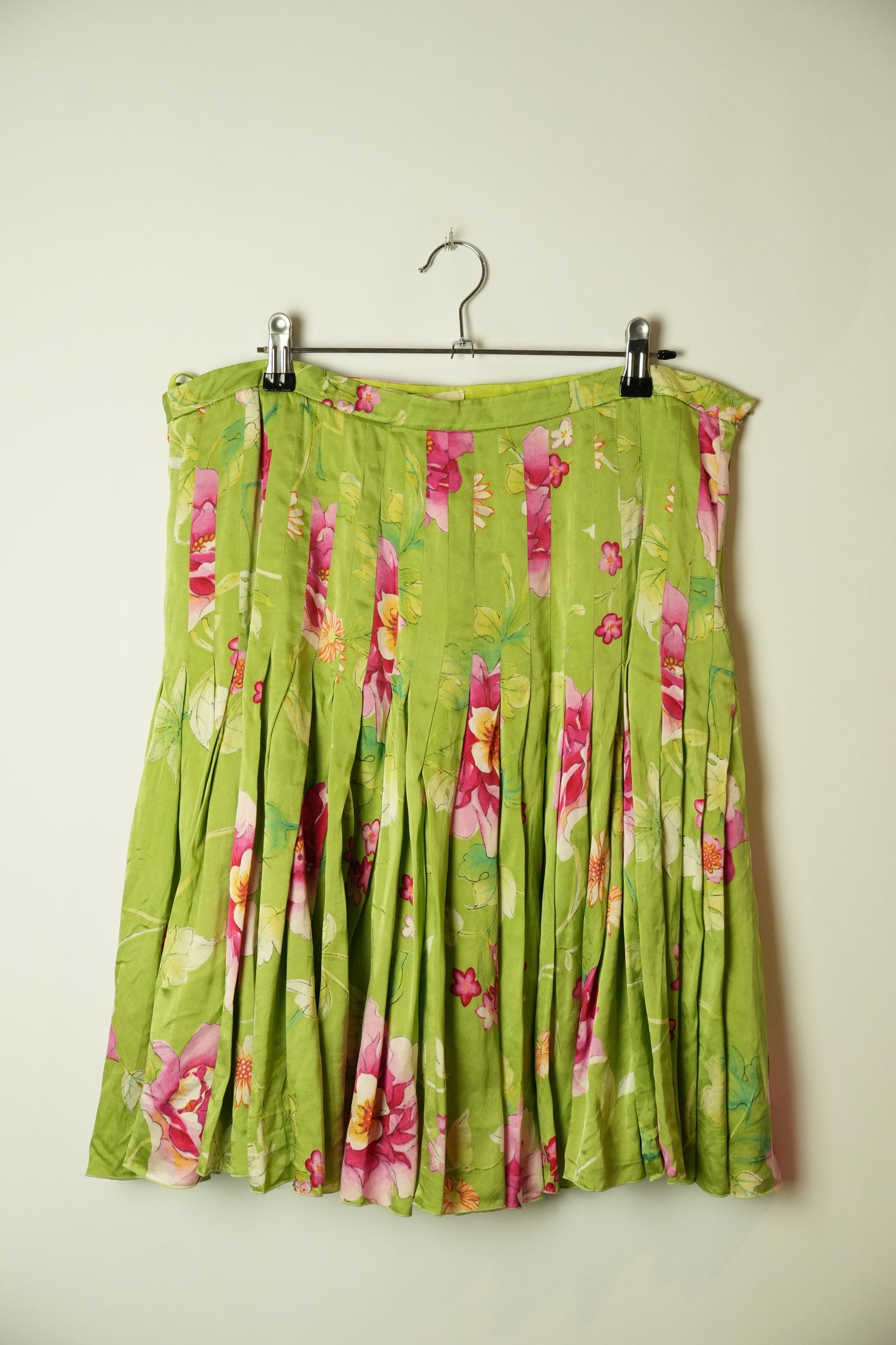 Valentino Silk Floral Pleated Green Midi Skirt