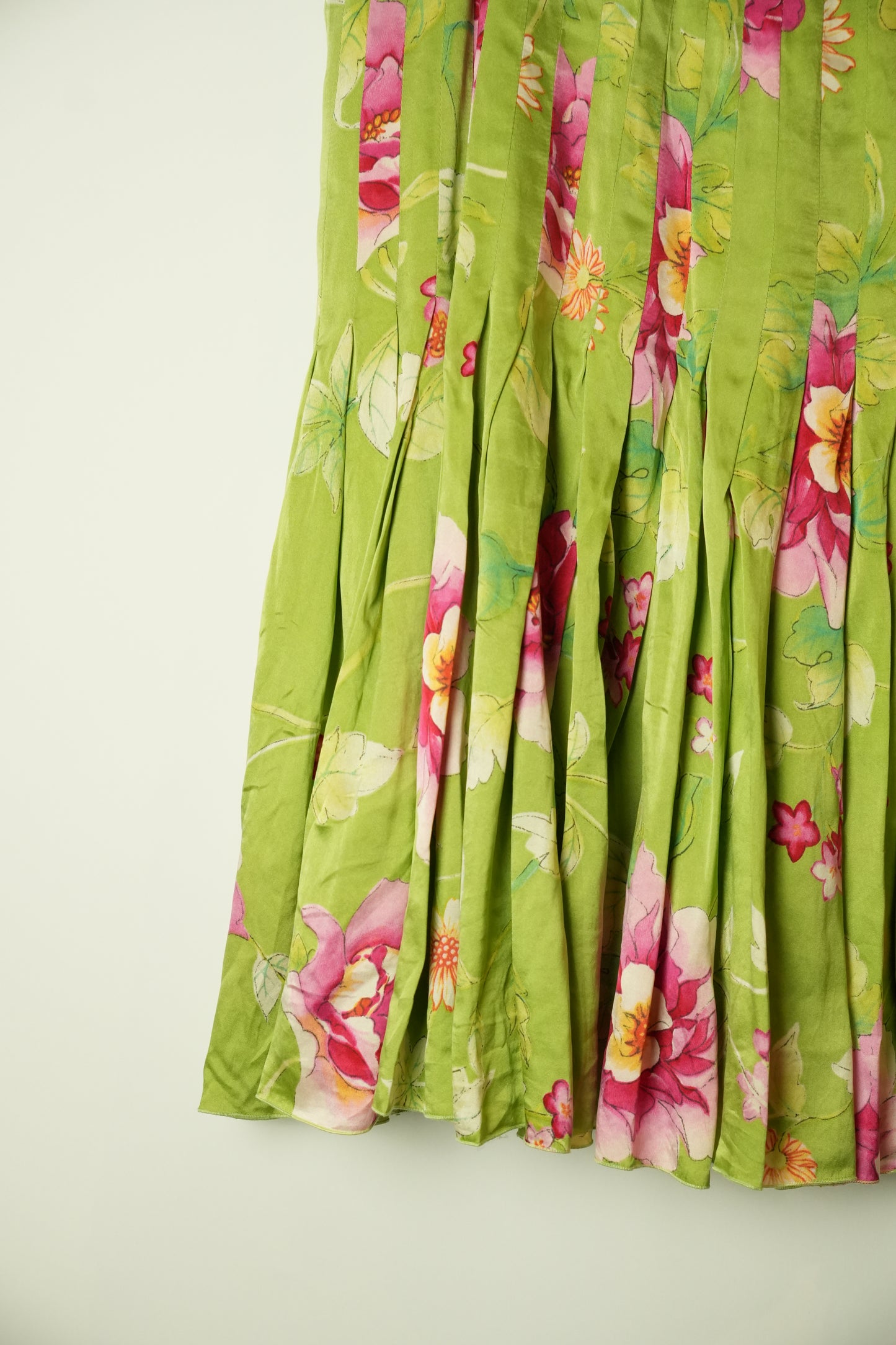 Valentino Silk Floral Pleated Green Midi Skirt