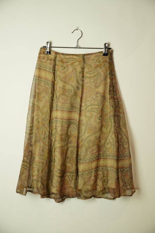 Dries Van Noten Paisley Brown Chiffon Skirt