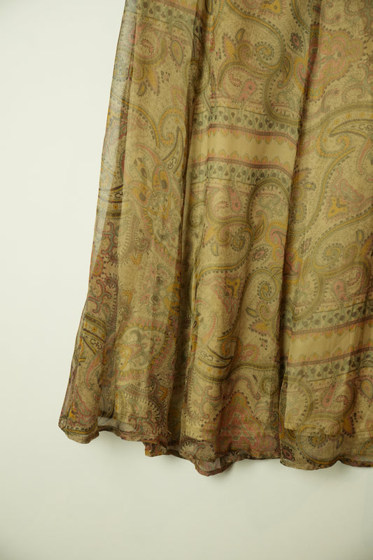 Dries Van Noten Paisley Brown Chiffon Skirt