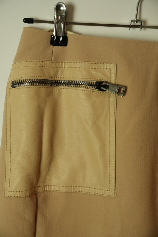 Gucci Tom Ford 2001 AW Beige Leather Trim Pocket Pencil Skirt