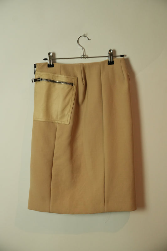 Gucci Tom Ford 2001 AW Beige Leather Trim Pocket Pencil Skirt