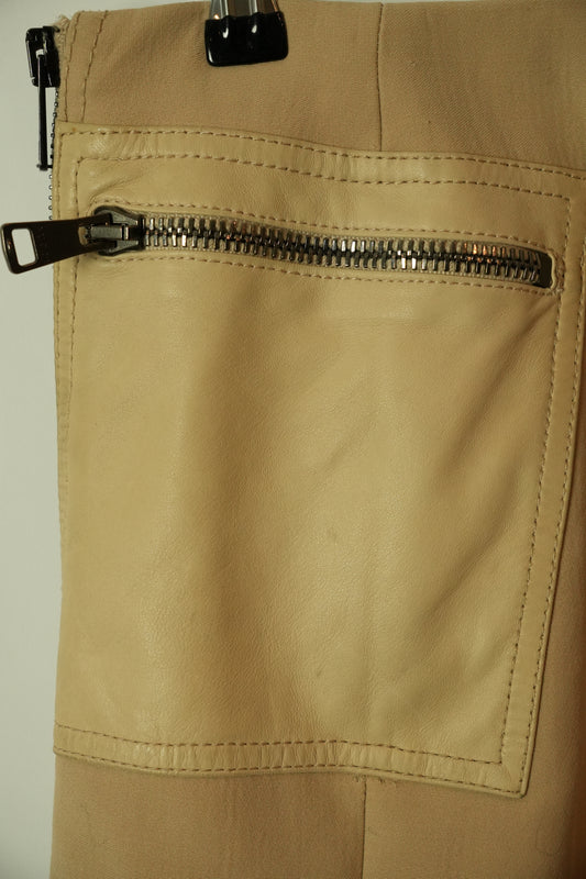 Gucci Tom Ford 2001 AW Beige Leather Trim Pocket Pencil Skirt