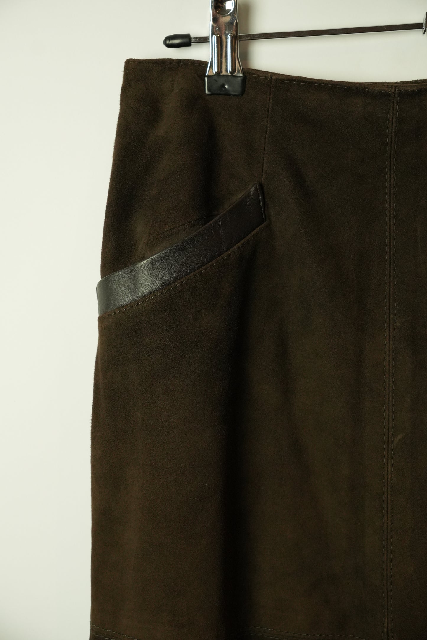 Valentino Suede Leather Slit Midi Skirt