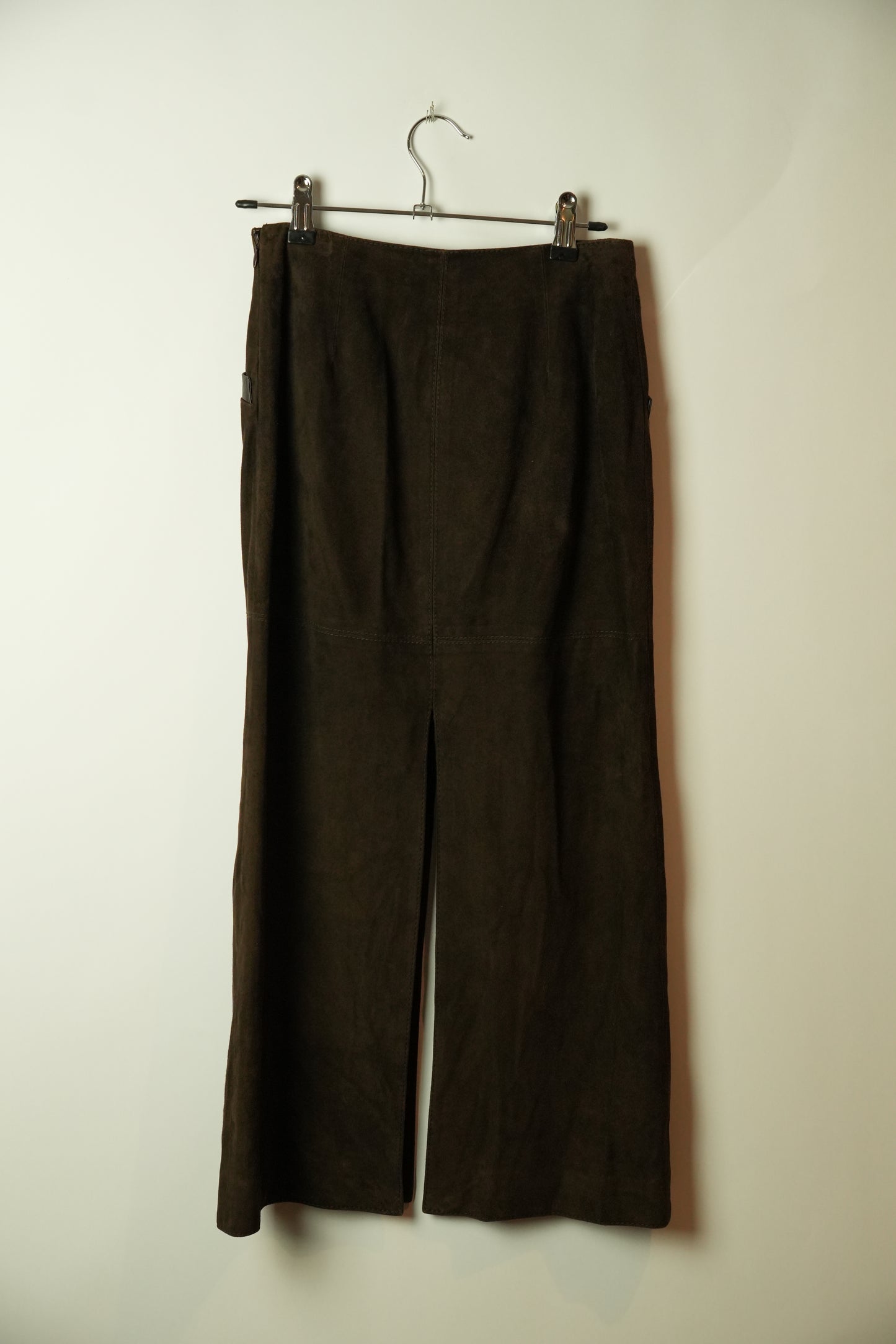 Valentino Suede Leather Slit Midi Skirt