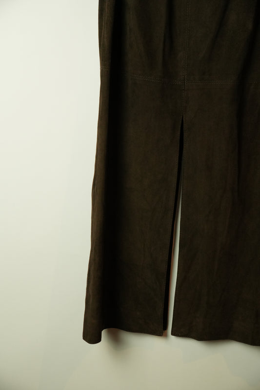 Valentino Suede Leather Slit Midi Skirt