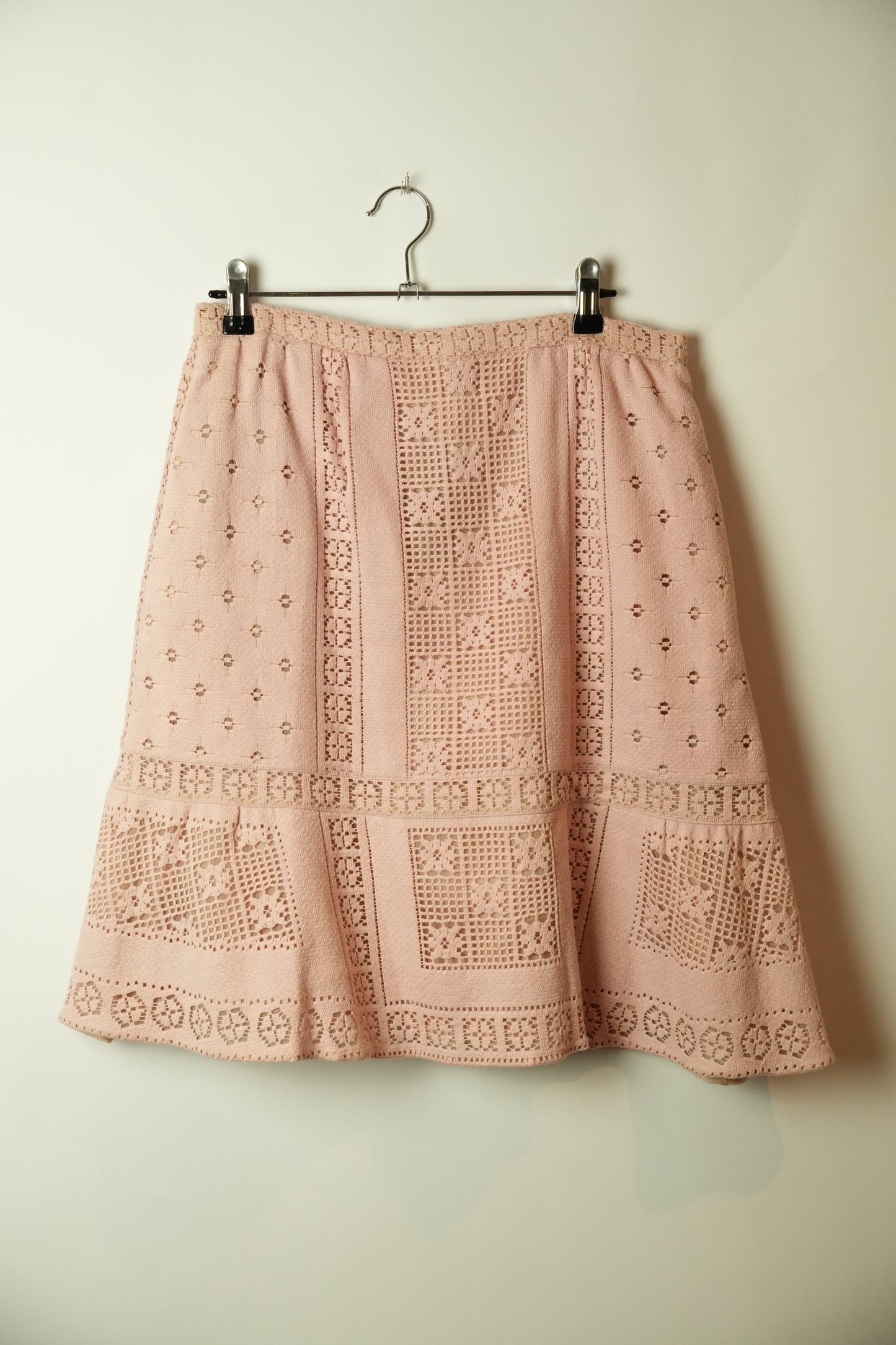 Valentino Pink Knit Crochet Peplum Skirt