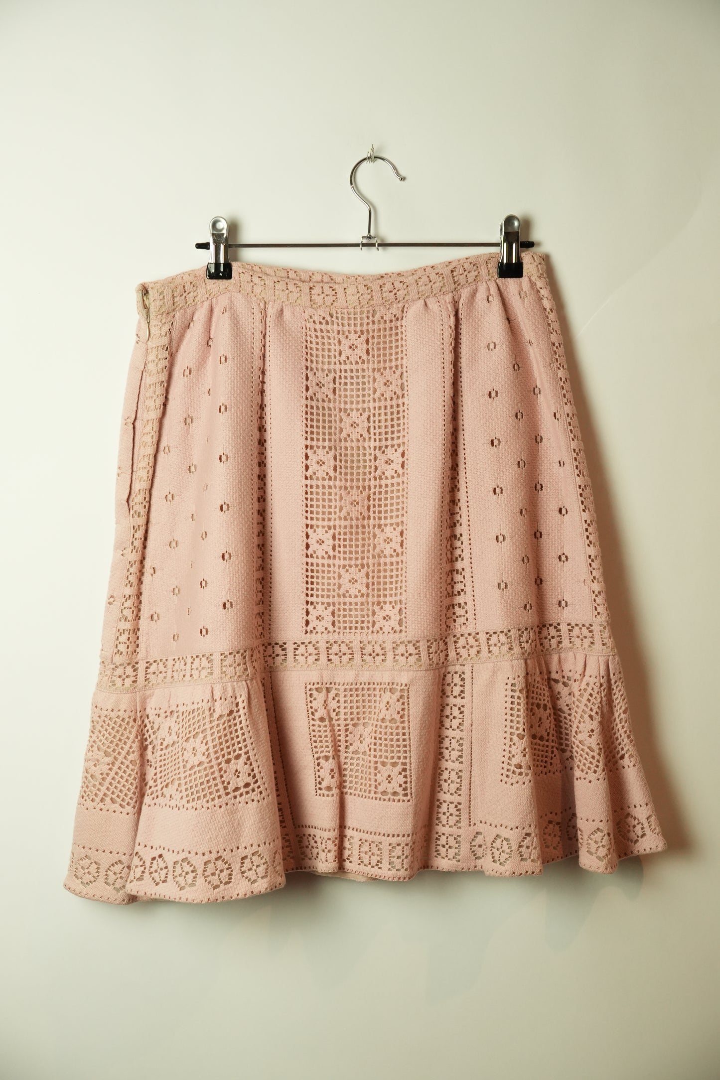 Valentino Pink Knit Crochet Peplum Skirt
