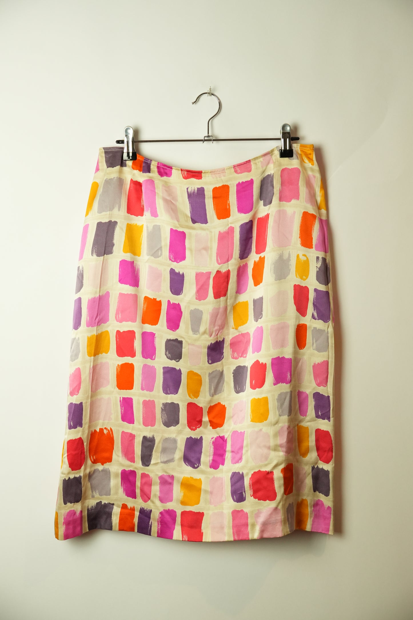 Gerard Darel Pink Red Purple Tile Print Pencil Satin Skirt