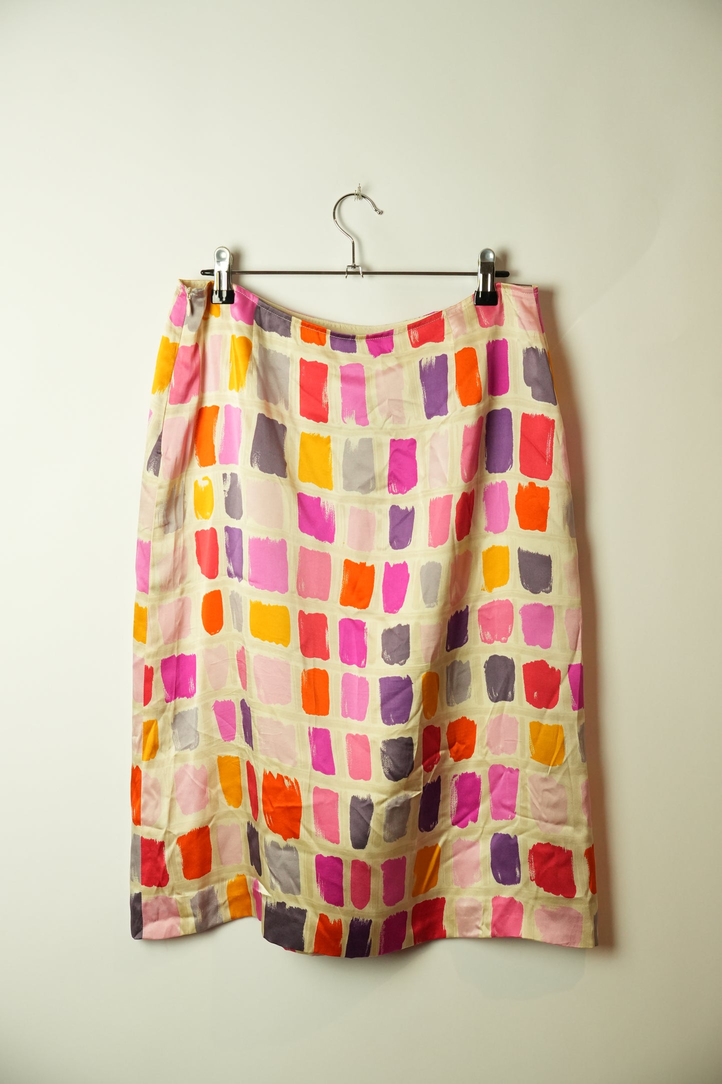 Gerard Darel Pink Red Purple Tile Print Pencil Satin Skirt