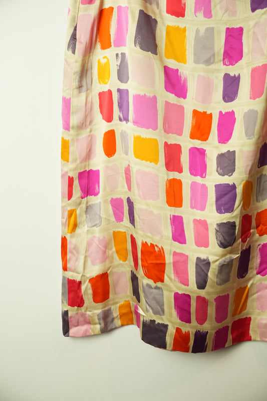 Gerard Darel Pink Red Purple Tile Print Pencil Satin Skirt