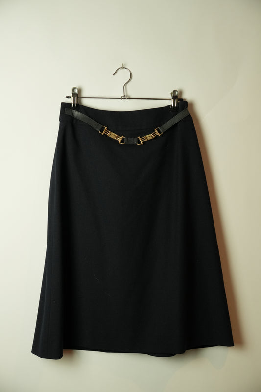 Celine Double Metal Buckle Navy Skirt