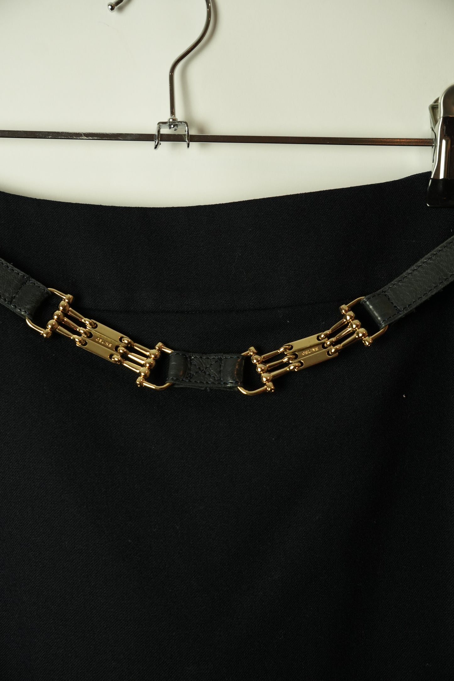 Celine Double Metal Buckle Navy Skirt