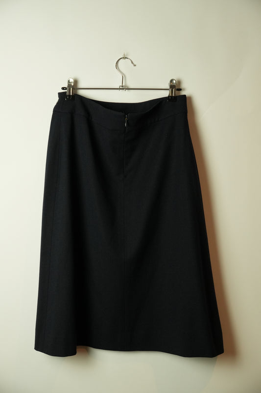 Celine Double Metal Buckle Navy Skirt