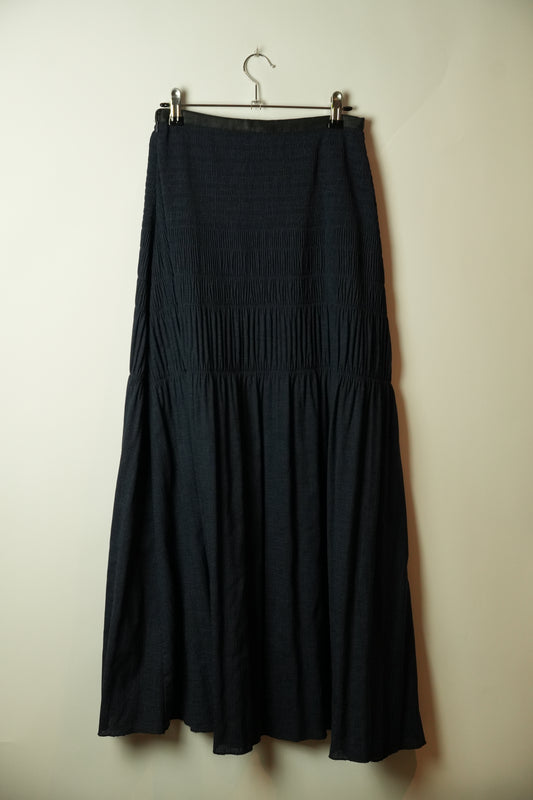 Ron Herman Blue Chambray Denim Pleated Maxi Skirt